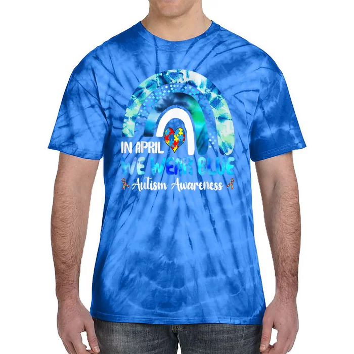 Puzzle Rainbow In April We Wear Blue Autism Awareness Month Tie-Dye T-Shirt