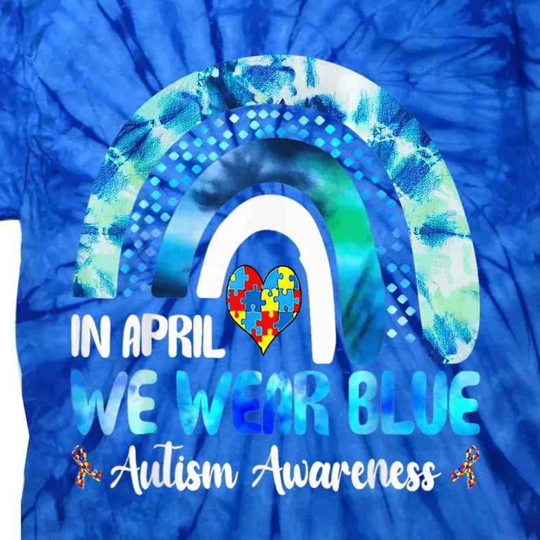 Puzzle Rainbow In April We Wear Blue Autism Awareness Month Tie-Dye T-Shirt