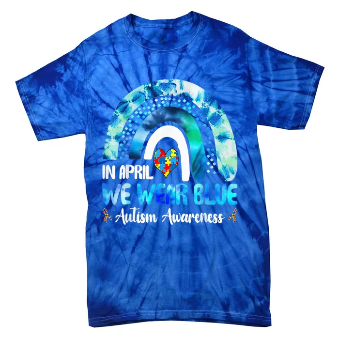 Puzzle Rainbow In April We Wear Blue Autism Awareness Month Tie-Dye T-Shirt