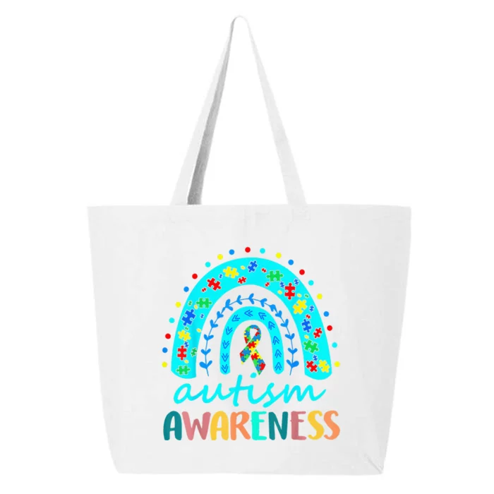 Puzzle Rainbow In April We Wear Blue Autism Awareness Month 25L Jumbo Tote