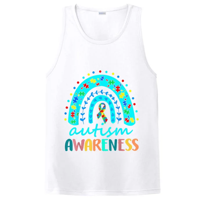 Puzzle Rainbow In April We Wear Blue Autism Awareness Month Performance Tank