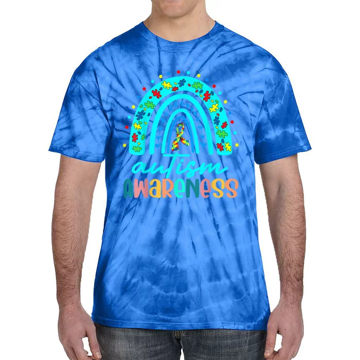 Puzzle Rainbow In April We Wear Blue Autism Awareness Month Tie-Dye T-Shirt