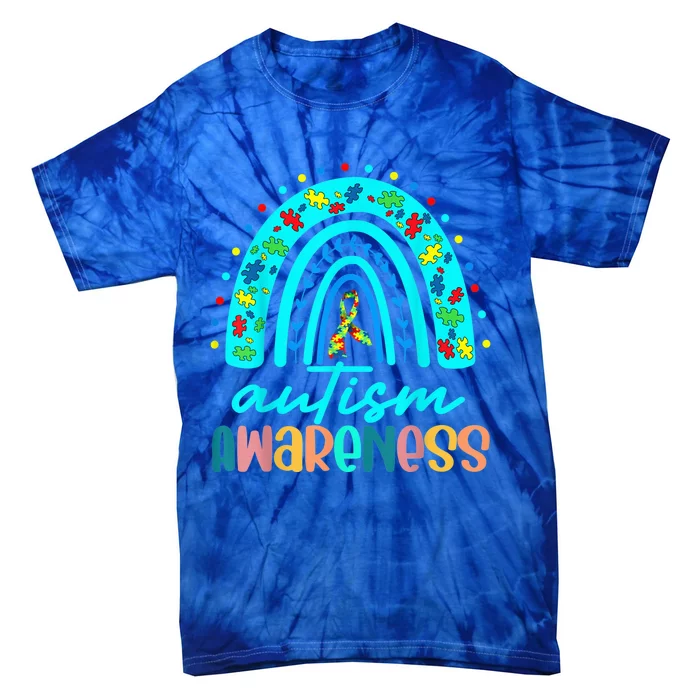 Puzzle Rainbow In April We Wear Blue Autism Awareness Month Tie-Dye T-Shirt