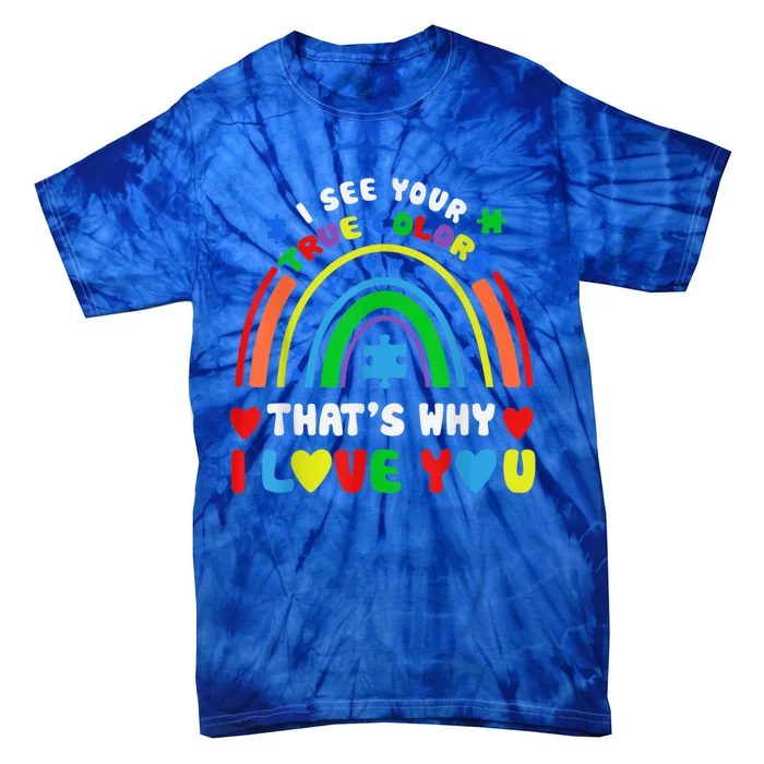 Puzzle Rainbow In April We Wear Blue Autism Awareness Month Tie-Dye T-Shirt