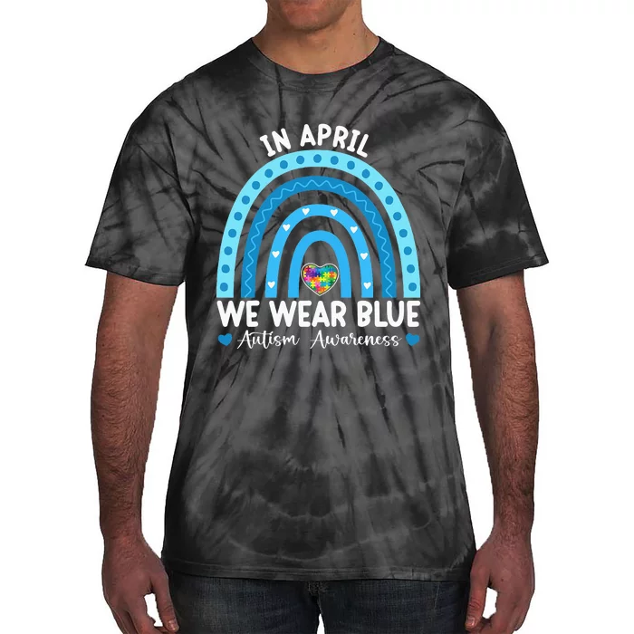 Puzzle Rainbow In April We Wear Blue Autism Awareness Month Tie-Dye T-Shirt