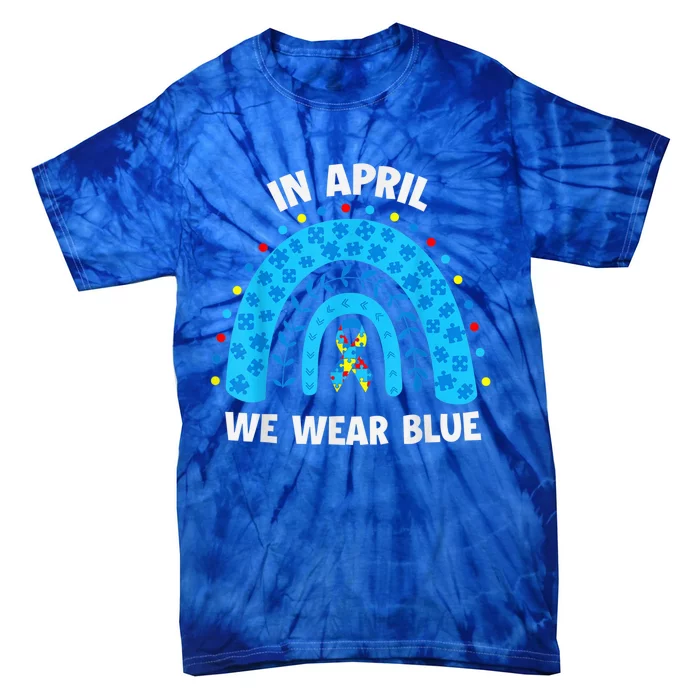 Puzzle Rainbow In April We Wear Blue Autism Awareness Month Tie-Dye T-Shirt