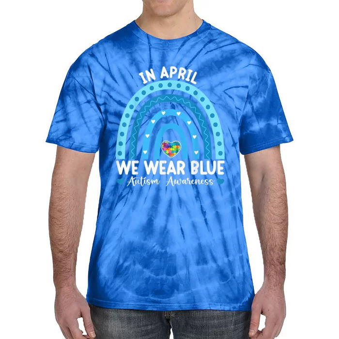 Puzzle Rainbow In April We Wear Blue Autism Awareness Month Tie-Dye T-Shirt