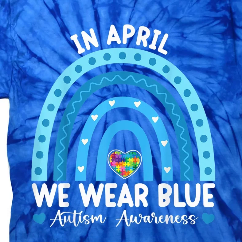 Puzzle Rainbow In April We Wear Blue Autism Awareness Month Tie-Dye T-Shirt