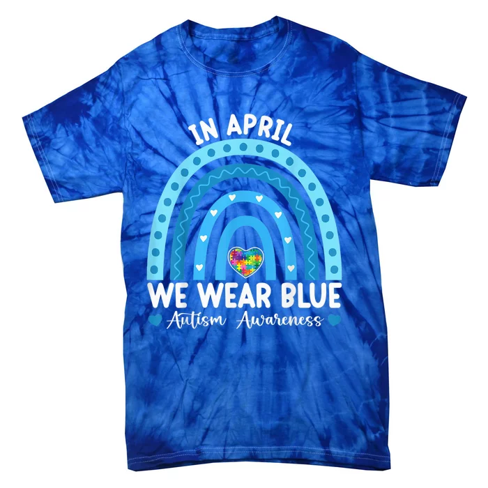 Puzzle Rainbow In April We Wear Blue Autism Awareness Month Tie-Dye T-Shirt