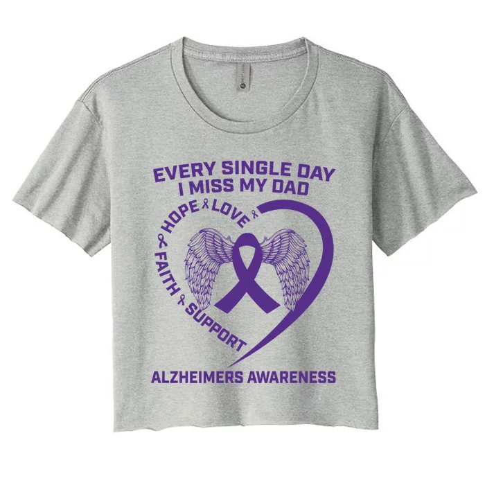 Purple Ribbon In Memory Of Dad Alzheimers Awareness Graphic Gift Women's Crop Top Tee