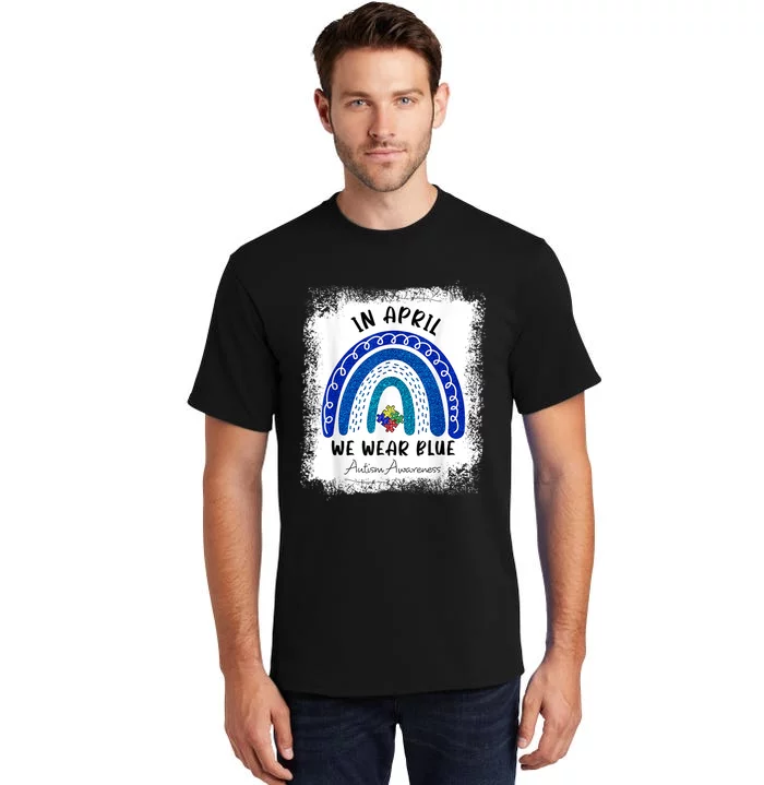 Puzzle Rainbow In April We Wear Blue Autism Awareness Month Tall T-Shirt