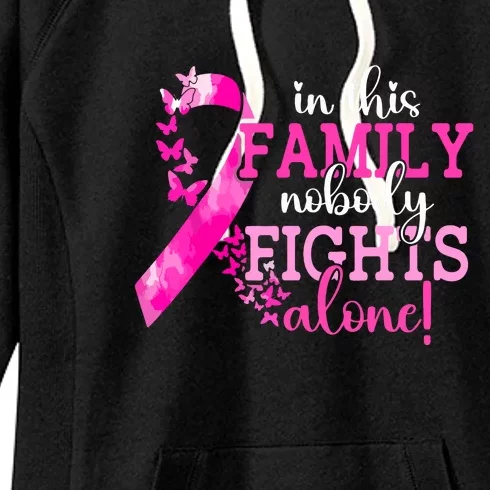 Pink Ribbon In This Family Nobody Fights Alone Breast Cancer Awareness Gift Women's Fleece Hoodie