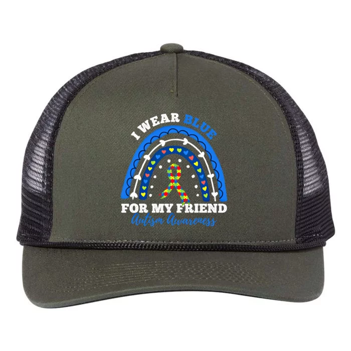 Puzzle Rainbow I Wear Blue For Friend Autism Awareness Month Gift Retro Rope Trucker Hat Cap