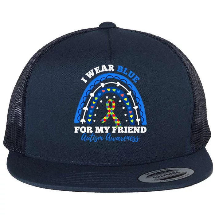 Puzzle Rainbow I Wear Blue For Friend Autism Awareness Month Gift Flat Bill Trucker Hat