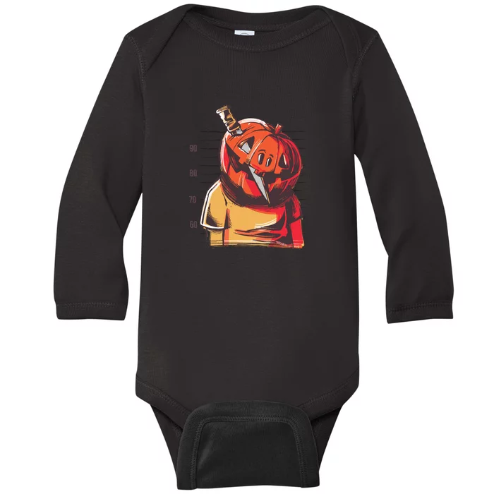 Prisoner Pumpkin Mug Shot Baby Long Sleeve Bodysuit