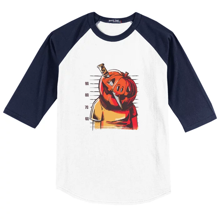 Prisoner Pumpkin Mug Shot Baseball Sleeve Shirt