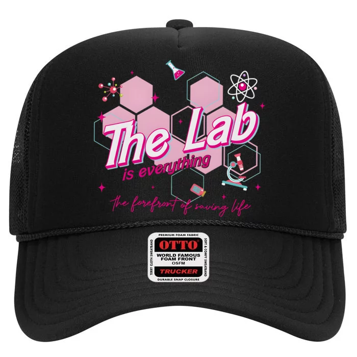 Pink Retro Lab Week 2024 Medical Lab Science High Crown Mesh Trucker Hat