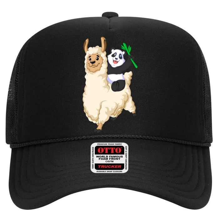 Panda Riding Llama High Crown Mesh Trucker Hat