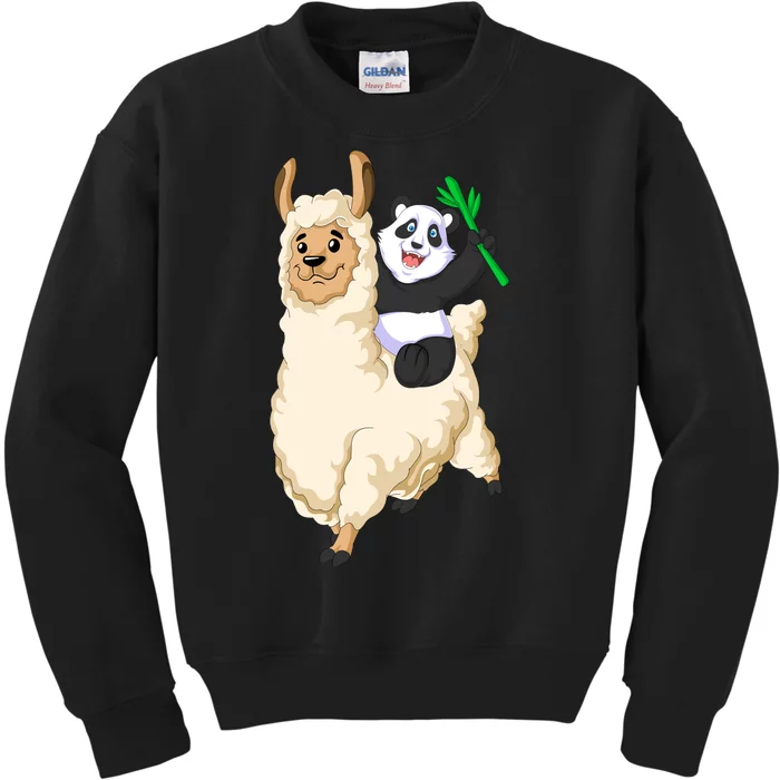 Panda Riding Llama Kids Sweatshirt