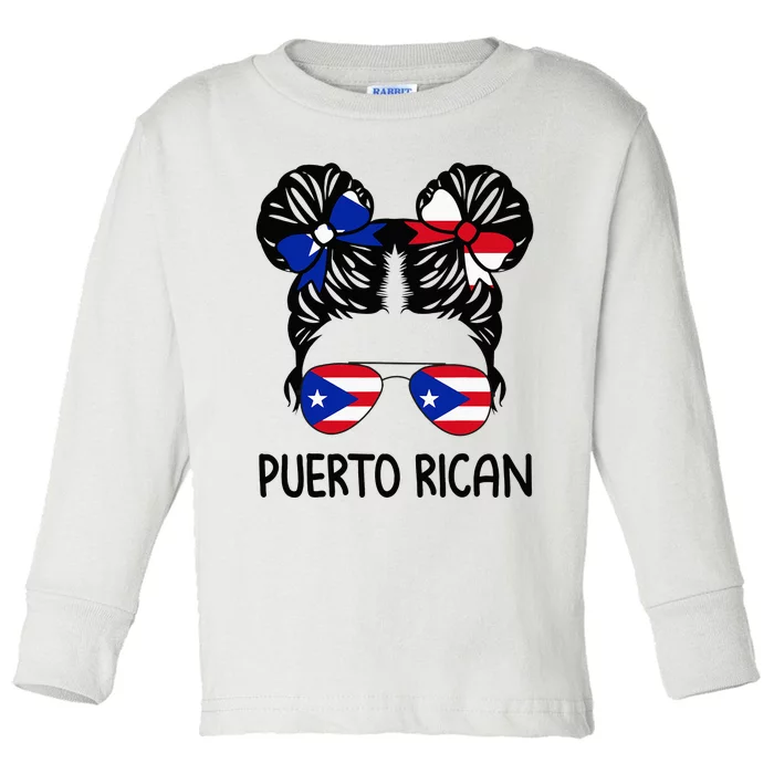 Puerto Rican Messy Hair Puerto Rico Pride Wo Toddler Long Sleeve Shirt