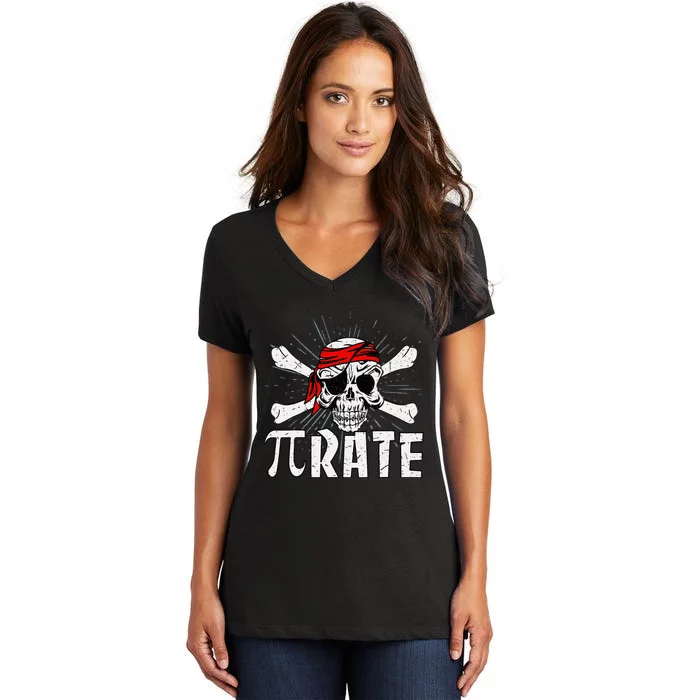 Pi Rate Math Teacher Halloween Costume Funny Pi Pirate Women's V-Neck T-Shirt