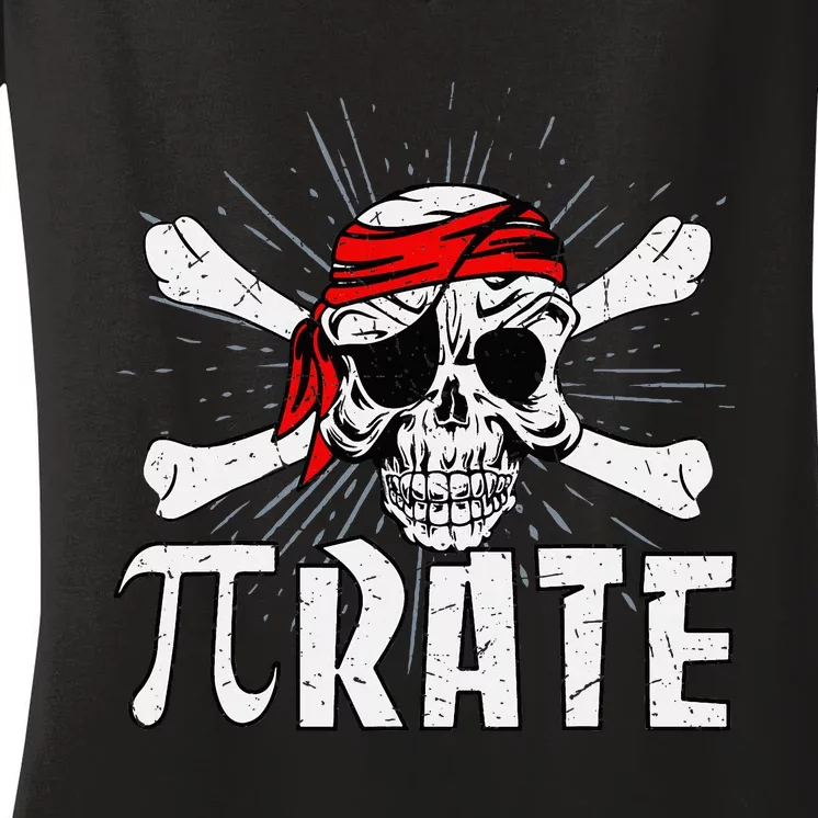 Pi Rate Math Teacher Halloween Costume Funny Pi Pirate Women's V-Neck T-Shirt