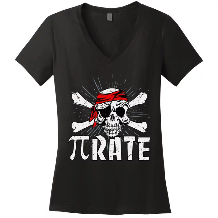 Pi Rate Math Teacher Halloween Costume Funny Pi Pirate Women's V-Neck T-Shirt