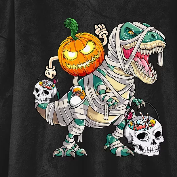 Pumpkin Riding Mummy Dinosaur T Rex Halloween Funny Skeleton Hooded Wearable Blanket