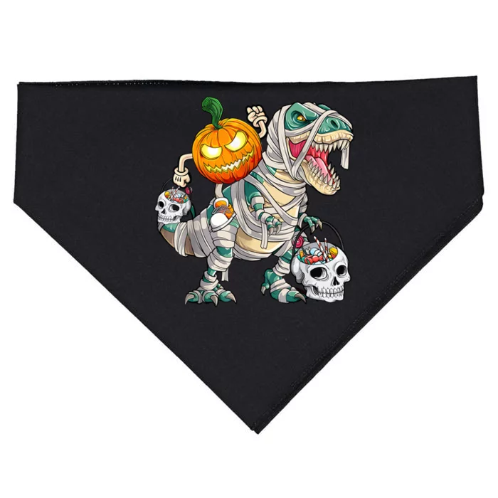 Pumpkin Riding Mummy Dinosaur T Rex Halloween Funny Skeleton USA-Made Doggie Bandana