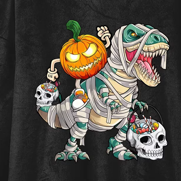 Pumpkin Riding Mummy Dinosaur T Rex Halloween Funny Skeleton Hooded Wearable Blanket