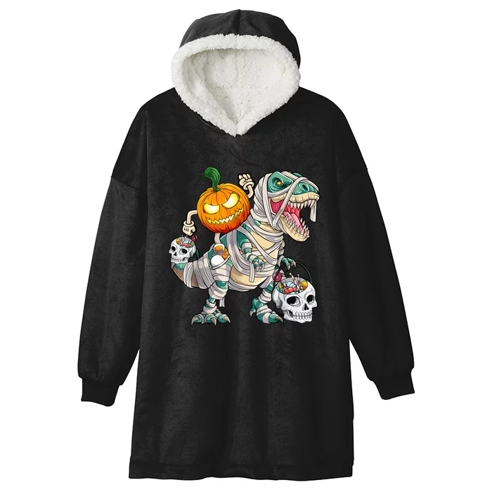 Pumpkin Riding Mummy Dinosaur T Rex Halloween Funny Skeleton Hooded Wearable Blanket