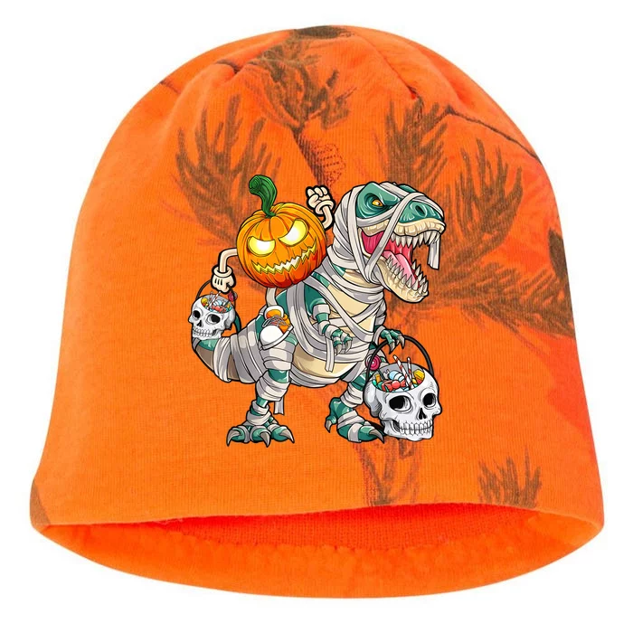 Pumpkin Riding Mummy Dinosaur T Rex Halloween Funny Skeleton Kati - Camo Knit Beanie