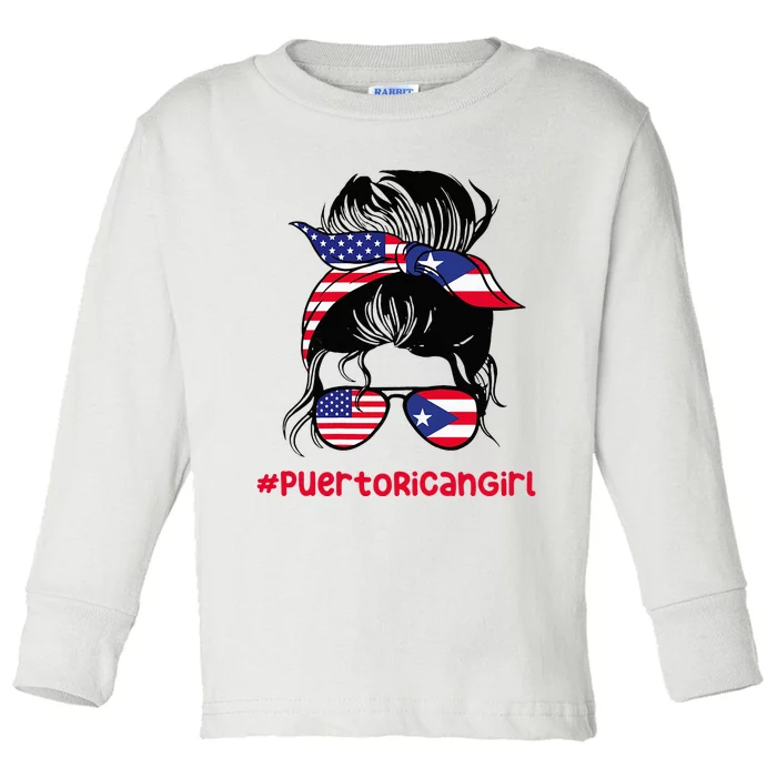 Puerto Rican Messy Bun Boricua Puerto Rico Pride Toddler Long Sleeve Shirt