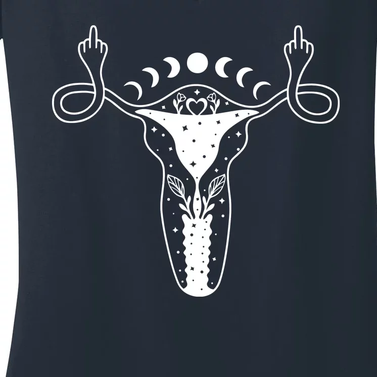 Pro Roe Middle Finger Uterus Womens Rights Women's V-Neck T-Shirt