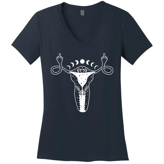 Pro Roe Middle Finger Uterus Womens Rights Women's V-Neck T-Shirt