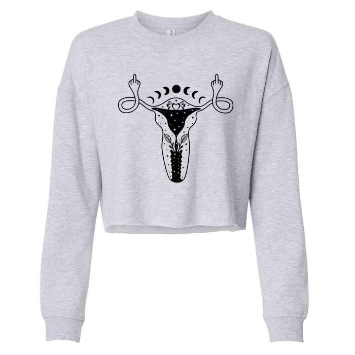 Pro Roe Middle Finger Uterus Womens Rights Cropped Pullover Crew