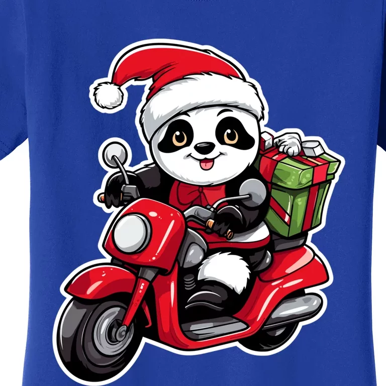 Panda Riding Motorcycle Xmas Holiday Panda Lover Christmas Gift Women's T-Shirt