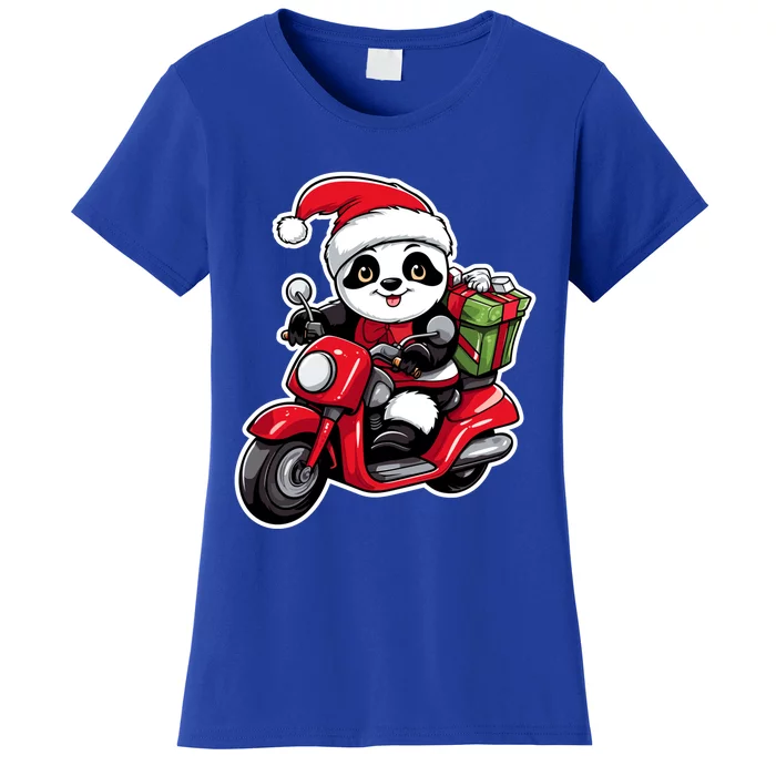 Panda Riding Motorcycle Xmas Holiday Panda Lover Christmas Gift Women's T-Shirt