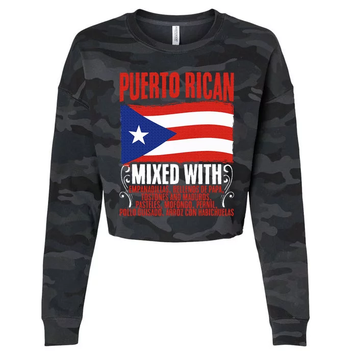 Puerto Rican Mixed With Rican Flag Pride Cropped Pullover Crew