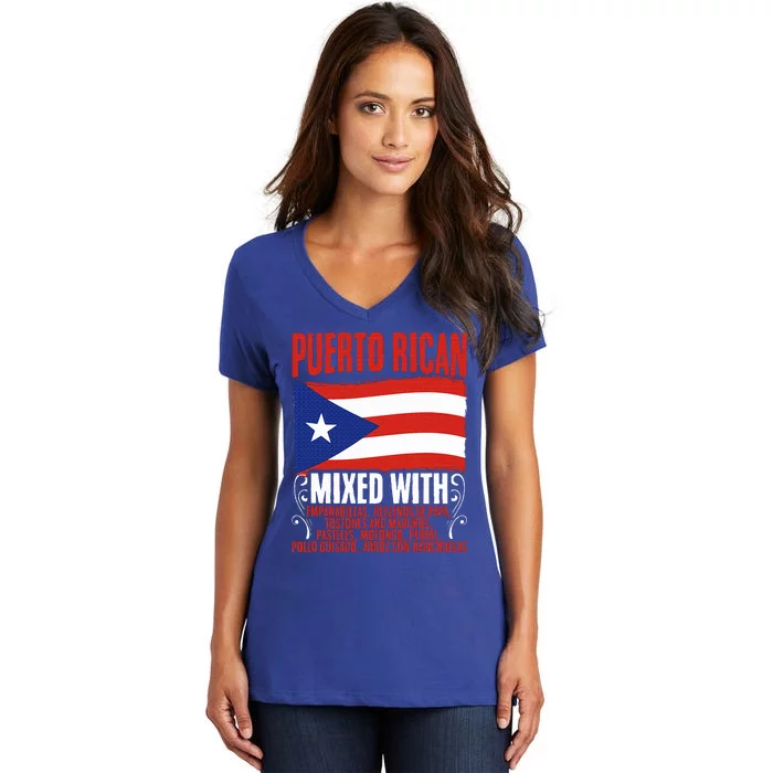 Puerto Rican Mixed With Rican Flag Pride Women's V-Neck T-Shirt