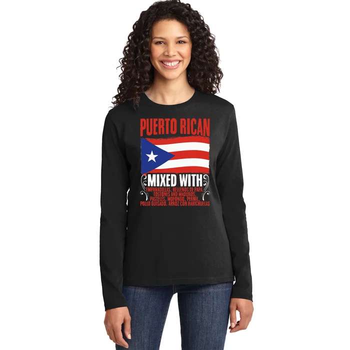 Puerto Rican Mixed With Puerto Rico Puerto Rican Flag Pride Ladies Long Sleeve Shirt