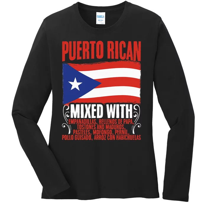 Puerto Rican Mixed With Puerto Rico Puerto Rican Flag Pride Ladies Long Sleeve Shirt