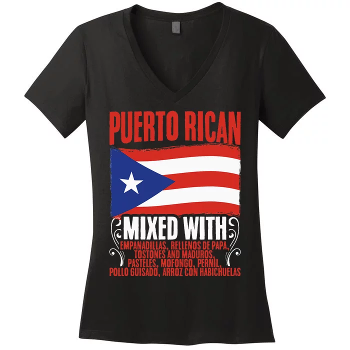 Puerto Rican Mixed With Puerto Rico Puerto Rican Flag Pride Women's V-Neck T-Shirt