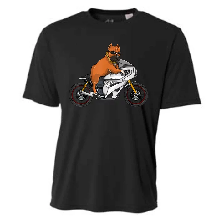 Pitbull Riding Motorcycle Funny Pit Bull Biker Pittie Dog Cooling Performance Crew T-Shirt