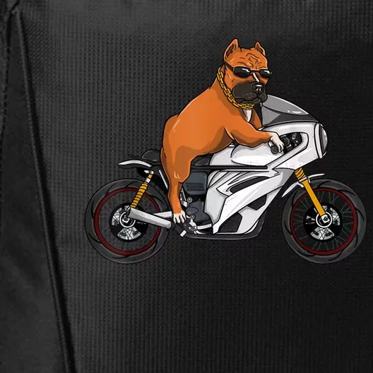 Pitbull Riding Motorcycle Funny Pit Bull Biker Pittie Dog City Backpack