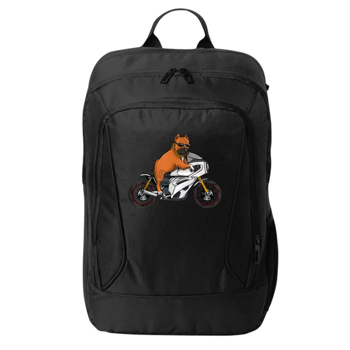 Pitbull Riding Motorcycle Funny Pit Bull Biker Pittie Dog City Backpack