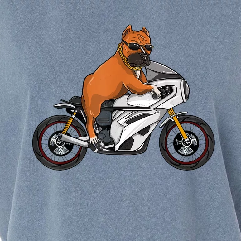 Pitbull Riding Motorcycle Funny Pit Bull Biker Pittie Dog Garment-Dyed Women's Muscle Tee