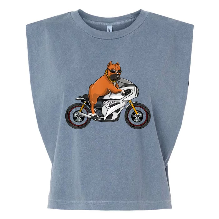 Pitbull Riding Motorcycle Funny Pit Bull Biker Pittie Dog Garment-Dyed Women's Muscle Tee