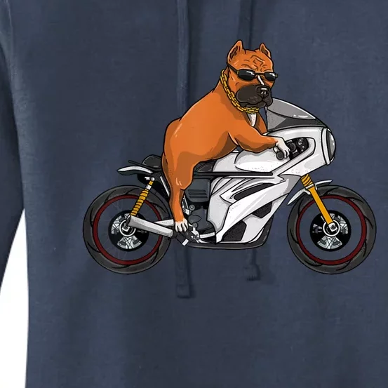 Pitbull Riding Motorcycle Funny Pit Bull Biker Pittie Dog Women's Pullover Hoodie