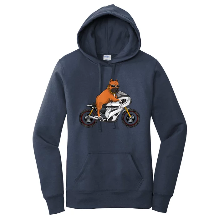 Pitbull Riding Motorcycle Funny Pit Bull Biker Pittie Dog Women's Pullover Hoodie